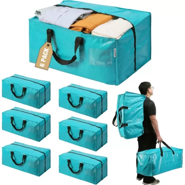 WORKPRO 6 Pack Extra Large Moving Bags with Zippers ampamp Carrying Handles Backpack Straps HeavyDuty Storage Tote for Space Saving Moving Storage  PinkBlue