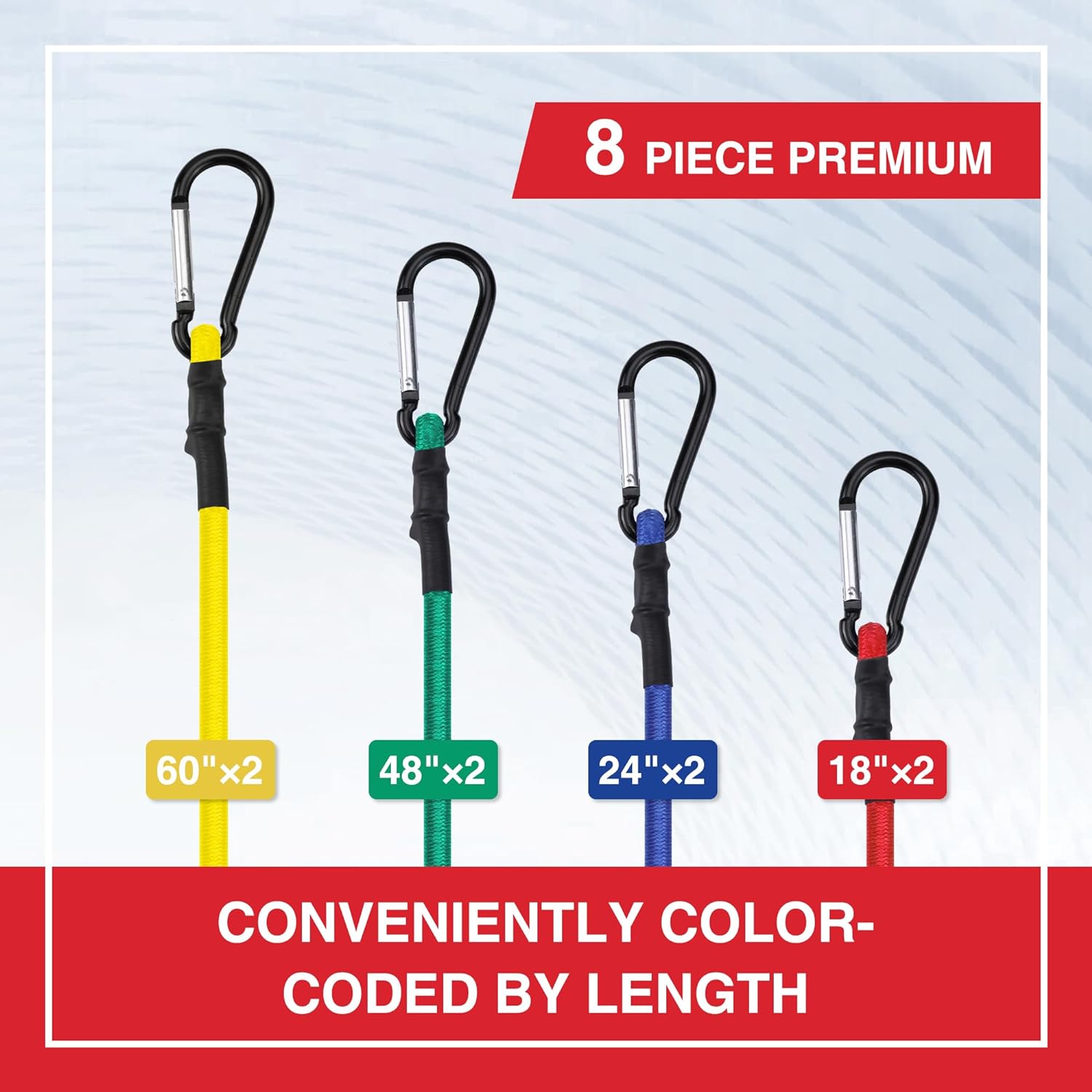 WORKPRO Bungee Cords with Aluminum Alloy Hook 8 Pack Long Heavy Duty Bungee Cord Assorted Size 18 24 48 60 Extra Strong Black Bungee Straps for Luggage Rack Camping Cargo Bike TransportingWORKPRO Bungee Cords with Aluminum Alloy Hook 8 Pack Long Heavy Duty Bungee Cord Assorted Size 18 24 48 60 Extra Strong Black Bungee Straps for Luggage Rack Camping Cargo Bike Transporting