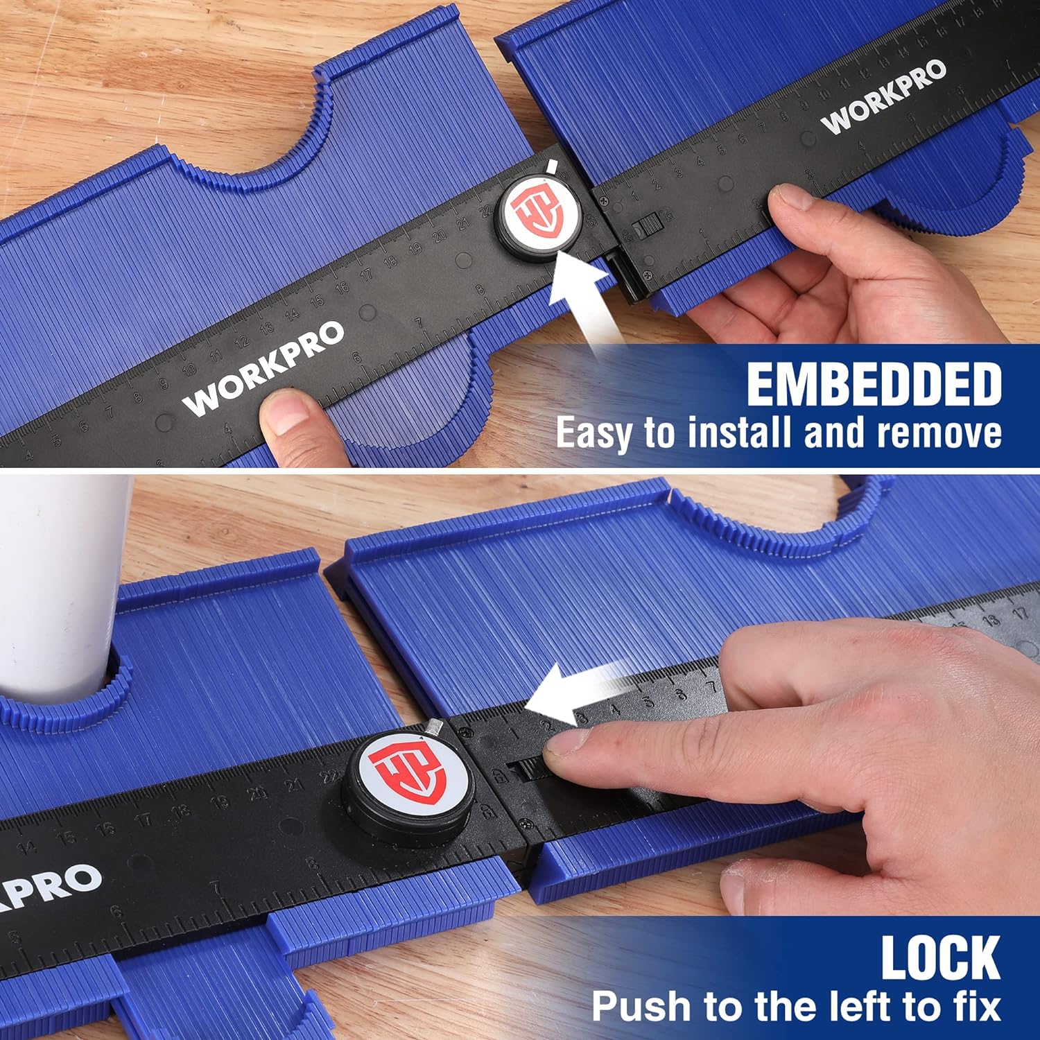 WORKPRO Connectable Contour Gauge - 10+10 Inch Profile Duplicator With Lock For Woodworking