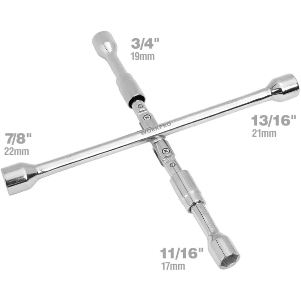WORKPRO 14Inch Universal Folding Lug Wrench 4Way Cross WrenchWORKPRO 14Inch Universal Folding Lug Wrench 4Way Cross Wrench