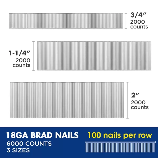 WORKPRO 18 Gauge Brad Nails 2114 34 6000 Count Universal Brad Nails for Pneumatic Electric Brad NailerWORKPRO 18 Gauge Brad Nails 2114 34 6000 Count Universal Brad Nails for Pneumatic Electric Brad Nailer