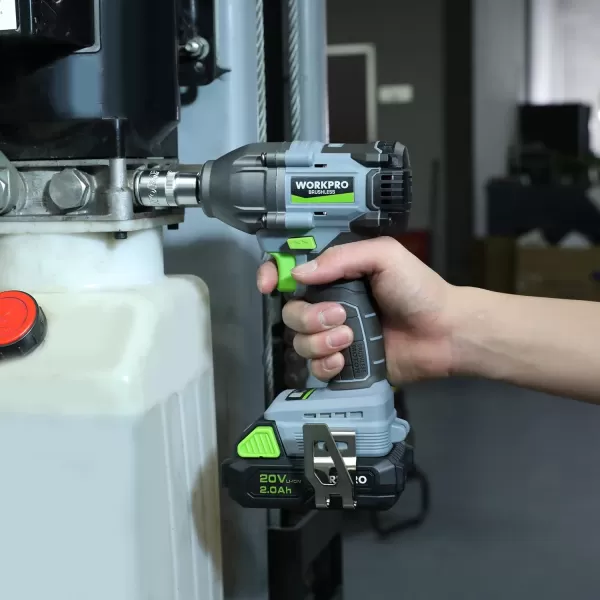 WORKPRO 20V Cordless Impact Wrench 12inch 320 Ft Pounds Max Torque 4Pcs Drive Impact Sockets 20Ah Liion Battery with Fast Charger Belt Clip for Easy CarryingBRUSHLESS MOTOR