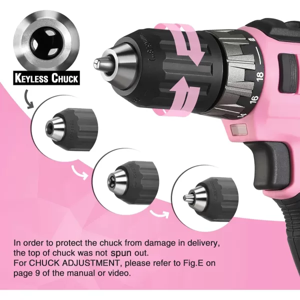 WORKPRO 20V Pink Cordless Drill Driver Set 38 Keyless Chuck 20 Ah Liion Battery 1 Hour Fast Charger and 11inch Storage Bag IncludedPink