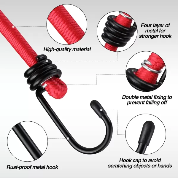 WORKPRO 24 Inch Bungee Cord with Hooks 4 Pack Superior Rubber Heavy Duty Straps Strong Elastic Rope for Outdoor Tent Luggage Rack Camping Cargo RV Bike Transporting Storage RedWORKPRO 24 Inch Bungee Cord with Hooks 4 Pack Superior Rubber Heavy Duty Straps Strong Elastic Rope for Outdoor Tent Luggage Rack Camping Cargo RV Bike Transporting Storage Red