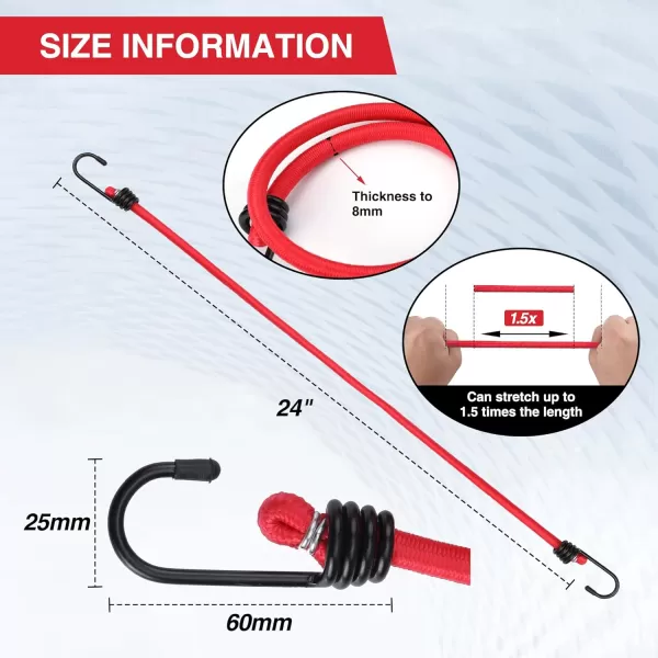 WORKPRO 24 Inch Bungee Cord with Hooks 4 Pack Superior Rubber Heavy Duty Straps Strong Elastic Rope for Outdoor Tent Luggage Rack Camping Cargo RV Bike Transporting Storage RedWORKPRO 24 Inch Bungee Cord with Hooks 4 Pack Superior Rubber Heavy Duty Straps Strong Elastic Rope for Outdoor Tent Luggage Rack Camping Cargo RV Bike Transporting Storage Red