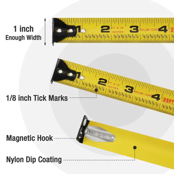 WORKPRO 25FT Tape Measure 18 Fractions Easy Read Measuring Tape Retractable Nylon Coating Measurement Tape Accuracy 132 Magnetic Hook Belt Clip Rubber Protective CasingWORKPRO 25FT Tape Measure 18 Fractions Easy Read Measuring Tape Retractable Nylon Coating Measurement Tape Accuracy 132 Magnetic Hook Belt Clip Rubber Protective Casing