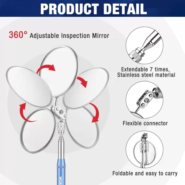 WORKPRO 2in1 Telescoping Inspection Mirror with Telescoping Magnetic PickUp Tool Round Mirror Extendable Mirror up to 30in NonSlip Handle 360 Inspection Mirror Telescoping Swivel HeadWORKPRO 2in1 Telescoping Inspection Mirror with Telescoping Magnetic PickUp Tool Round Mirror Extendable Mirror up to 30in NonSlip Handle 360 Inspection Mirror Telescoping Swivel Head