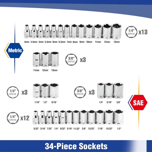 WORKPRO 39Piece Drive Socket Set 1438 CRV Metric and Imperial Sockets with QuickRelease Ratchet Wrench Compact Sockets Set for Car Repair39Pice