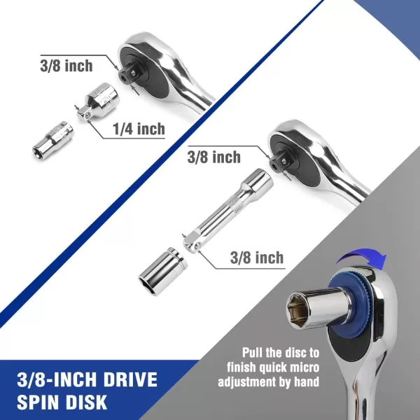 WORKPRO 39Piece Drive Socket Set 1438 CRV Metric and Imperial Sockets with QuickRelease Ratchet Wrench Compact Sockets Set for Car Repair39Pice