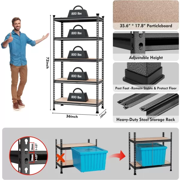 WORKPRO 3Tier Garage Shelving Unit Heavy Duty 5400 LBS Load Capacity Metal Storage Rack 50W x 18D x 47H Height Adjustable Industrial Shelving for Garage Warehouse Shop1 36u201DW x 18u201DD x 72u201DH