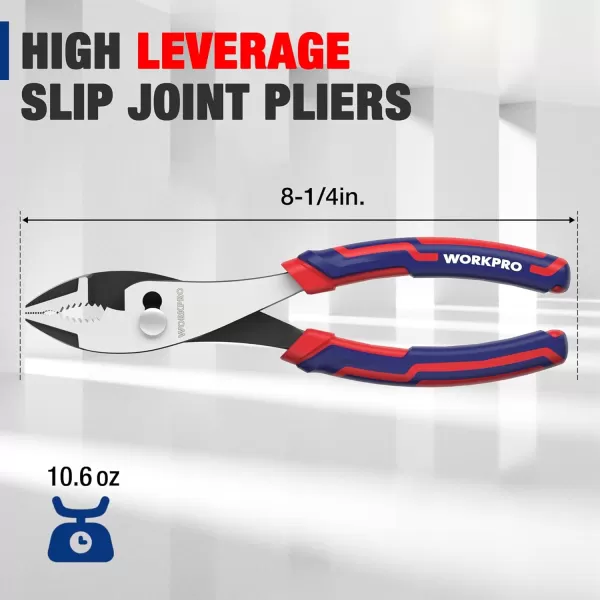 WORKPRO 8 Slip Joint Pliers Tool Large Soft GripRust Prevention Finish 3Zone Serrated Jaw Forged from High Carbon Steel for Maximum GripWORKPRO 8 Slip Joint Pliers Tool Large Soft GripRust Prevention Finish 3Zone Serrated Jaw Forged from High Carbon Steel for Maximum Grip