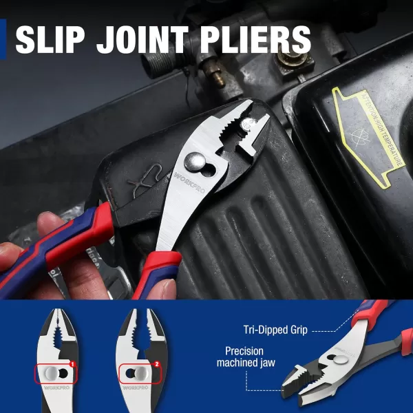 WORKPRO 8 Slip Joint Pliers Tool Large Soft GripRust Prevention Finish 3Zone Serrated Jaw Forged from High Carbon Steel for Maximum GripWORKPRO 8 Slip Joint Pliers Tool Large Soft GripRust Prevention Finish 3Zone Serrated Jaw Forged from High Carbon Steel for Maximum Grip