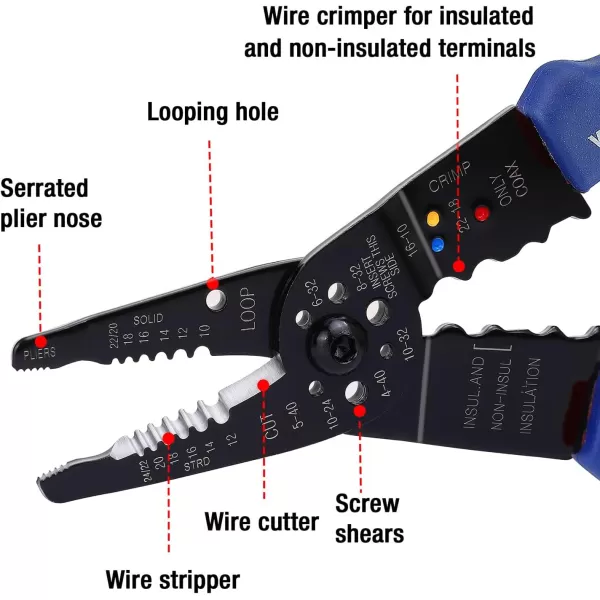 WORKPRO 8Inch Wire Stripper MultiTool Wire Cutter for Stripping Cutting and Crimping W091033AEWORKPRO 8Inch Wire Stripper MultiTool Wire Cutter for Stripping Cutting and Crimping W091033AE