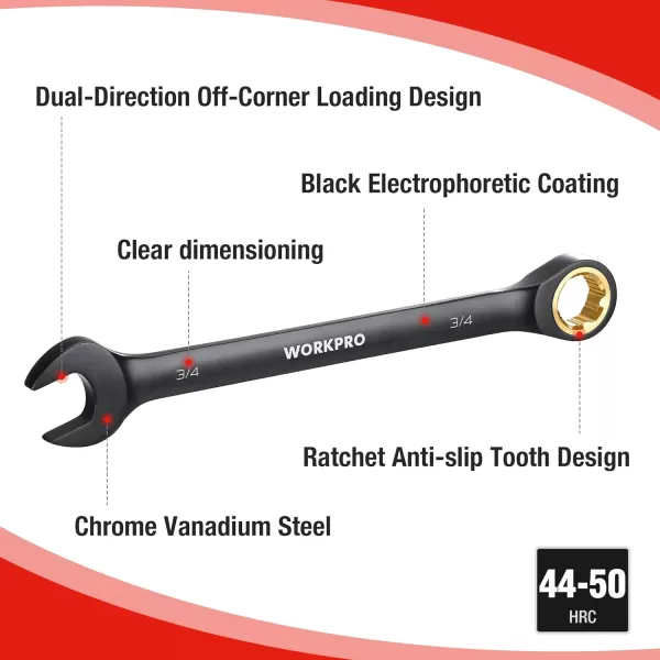 WORKPRO 9Piece AntiSlip Ratcheting Combination Wrench Set SAE 1434 72Tooth CrV Constructed Black Ratchet Wrenches Set with Roll Up PouchSAE