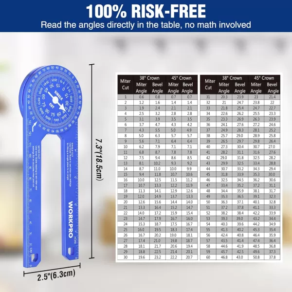 WORKPRO Aluminum Miter Saw Protractor 73 Inch Angle Finder Featuring Precision Laser Engraved Scales for Inside and Outside Corner Carpenters Plumbers and All Building Trades 360 Rotation BlueWORKPRO Aluminum Miter Saw Protractor 73 Inch Angle Finder Featuring Precision Laser Engraved Scales for Inside and Outside Corner Carpenters Plumbers and All Building Trades 360 Rotation Blue