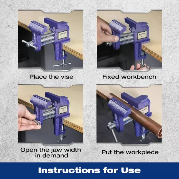 WORKPRO ClampOn Vise 3 Inch Jaw Width Portable Bench Clamp Fixed Tool for Woodworking Metalworking Cutting Conduit Drilling Sawing BlueWORKPRO ClampOn Vise 3 Inch Jaw Width Portable Bench Clamp Fixed Tool for Woodworking Metalworking Cutting Conduit Drilling Sawing Blue