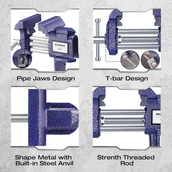 WORKPRO ClampOn Vise 3 Inch Jaw Width Portable Bench Clamp Fixed Tool for Woodworking Metalworking Cutting Conduit Drilling Sawing BlueWORKPRO ClampOn Vise 3 Inch Jaw Width Portable Bench Clamp Fixed Tool for Woodworking Metalworking Cutting Conduit Drilling Sawing Blue