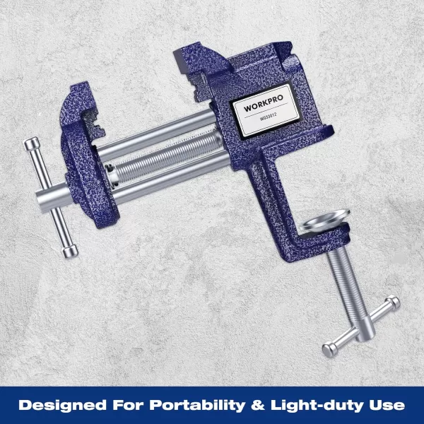 WORKPRO ClampOn Vise 3 Inch Jaw Width Portable Bench Clamp Fixed Tool for Woodworking Metalworking Cutting Conduit Drilling Sawing BlueWORKPRO ClampOn Vise 3 Inch Jaw Width Portable Bench Clamp Fixed Tool for Woodworking Metalworking Cutting Conduit Drilling Sawing Blue