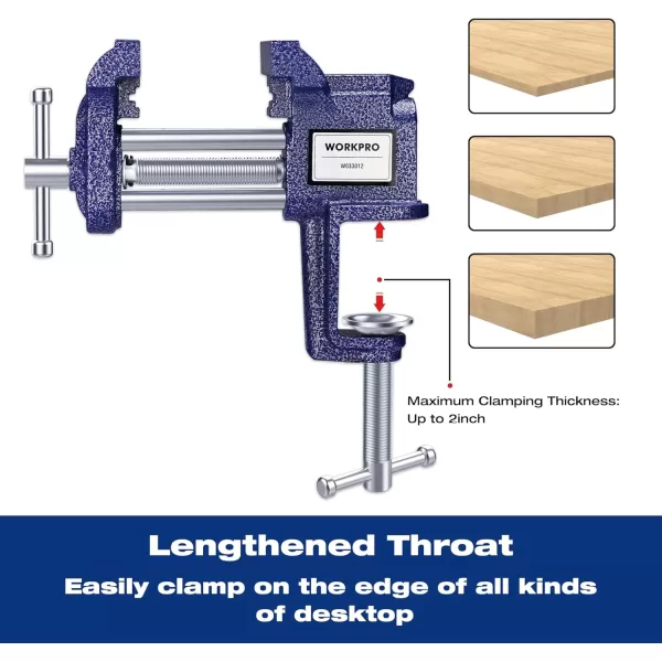 WORKPRO ClampOn Vise 3 Inch Jaw Width Portable Bench Clamp Fixed Tool for Woodworking Metalworking Cutting Conduit Drilling Sawing BlueWORKPRO ClampOn Vise 3 Inch Jaw Width Portable Bench Clamp Fixed Tool for Woodworking Metalworking Cutting Conduit Drilling Sawing Blue