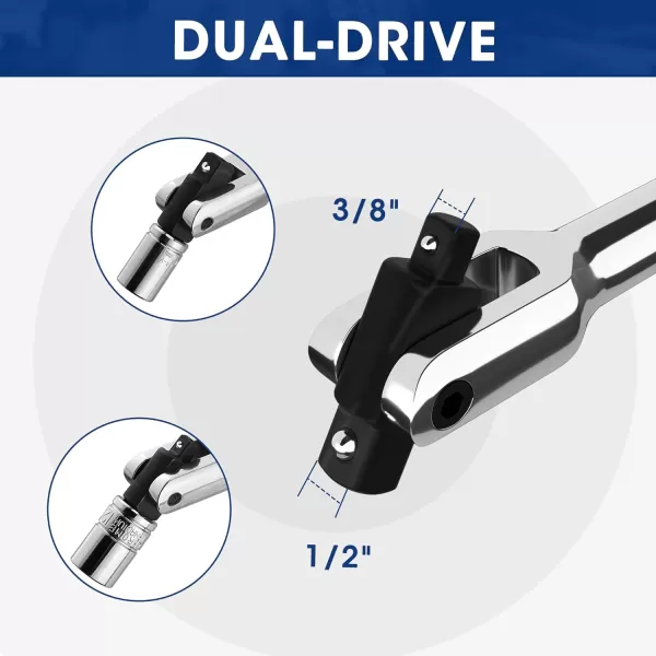 WORKPRO Dual Drive Breaker Bar 38 amp 14 Drive Heavy Duty Breaker Bars 8inch Length with 360 Rotatable Head Springloaded Detent Ball Chrome Vanadium Steel Made16  Dual Drive 3812