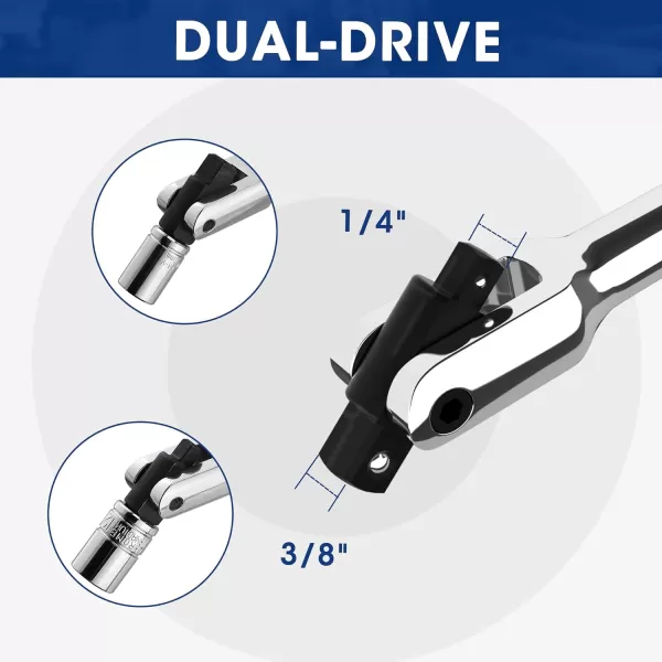 WORKPRO Dual Drive Breaker Bar 38 amp 14 Drive Heavy Duty Breaker Bars 8inch Length with 360 Rotatable Head Springloaded Detent Ball Chrome Vanadium Steel Made8  Dual Drive 3814