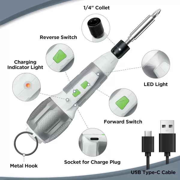 WORKPRO Electric Cordless Screwdriver Set  4V USB Rechargeable Lithiumion Battery Screwdriver Kit with LED Light  Small Screwdriver with 7pcs Bits for Home Office Apartment  WhiteWhite