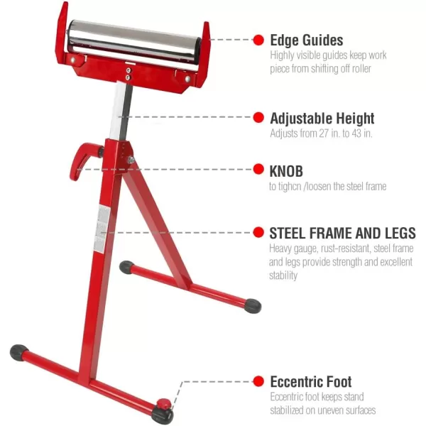 WORKPRO Folding Roller Stand Height Adjustable Heavy Duty 250 LB Load Capacity Outfeed Woodworking1