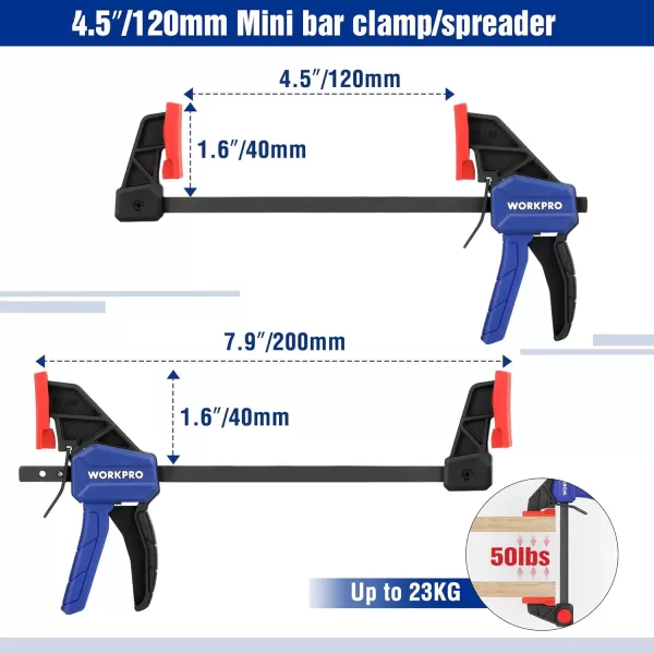 WORKPRO Mini Bar Clamps for Woodworking 62 and 4122 4Piece OneHanded ClampSpreader LightDuty QuickChange F Clamp with 150lbs Load Limit  Pink RibbonBlue