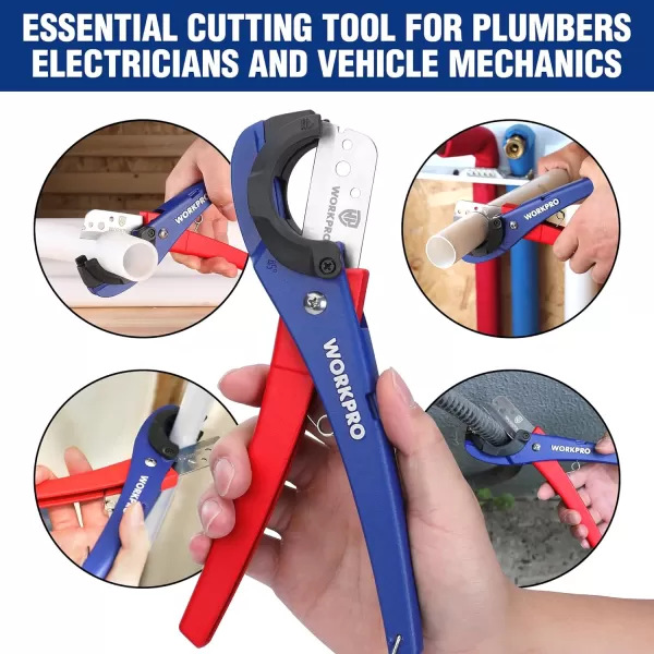 WORKPRO PEX Pipe Cutter with Sharp 7Cr17MoV Blades Hose Cutter with 18158 Cutting Capacity Tubing Cutter for PPR PE PP and Rubber Hoses Suitable for Home and Plumbing RepairsWORKPRO PEX Pipe Cutter with Sharp 7Cr17MoV Blades Hose Cutter with 18158 Cutting Capacity Tubing Cutter for PPR PE PP and Rubber Hoses Suitable for Home and Plumbing Repairs