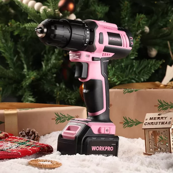 WORKPRO Pink Cordless 20V Lithiumion Drill Driver Set 1 Battery Charger and Storage Bag Included  Pink RibbonWORKPRO Pink Cordless 20V Lithiumion Drill Driver Set 1 Battery Charger and Storage Bag Included  Pink Ribbon