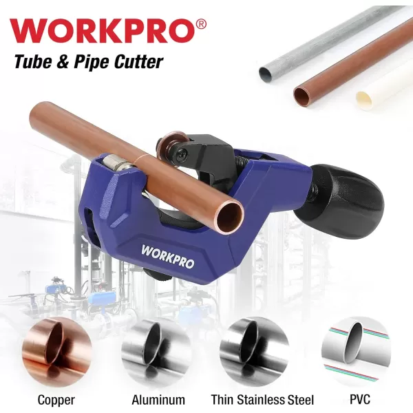 WORKPRO Pipe Cutter 18 to 118inch Tubing Cutter Heavy Duty Conduit Cutter for Thin Copper PVC Aluminum Pipes with Deburring Reamer Ultrasharp Spare Cutting WheelWORKPRO Pipe Cutter 18 to 118inch Tubing Cutter Heavy Duty Conduit Cutter for Thin Copper PVC Aluminum Pipes with Deburring Reamer Ultrasharp Spare Cutting Wheel