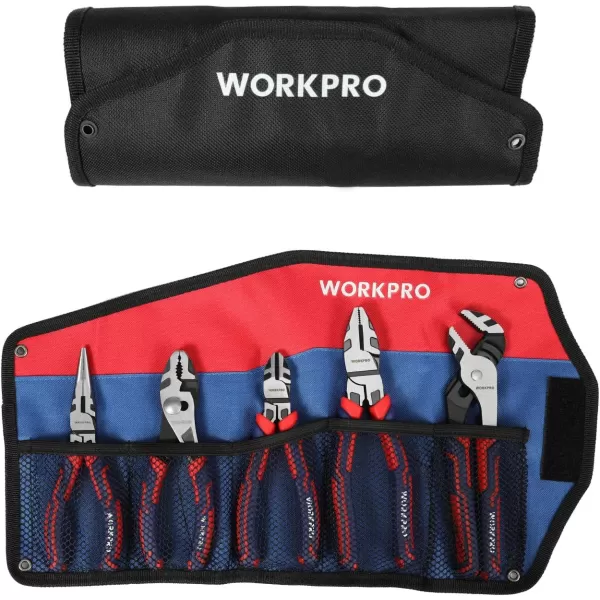 WORKPRO Pliers Set Premium CrV Construction Includes 6 Inch Slip Joint Pliers 6 Inch Long Nose 6 Inch Diagonal Cutting 8 Inch Groove Joint 7 Inch Linesman and Storage Pouch for Basic RepairWORKPRO Pliers Set Premium CrV Construction Includes 6 Inch Slip Joint Pliers 6 Inch Long Nose 6 Inch Diagonal Cutting 8 Inch Groove Joint 7 Inch Linesman and Storage Pouch for Basic Repair