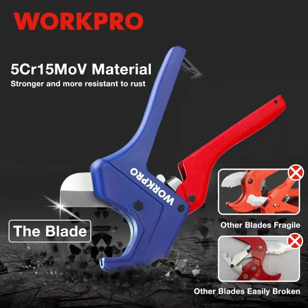 WORKPRO Ratchet PVC Pipe Cutter Tool Up to 212 Pex Cutting Tool for Cutting PEX PVC PPR and Plastic Hoses with Sharp 5Cr15MoV Stainless Steel Blades Suitable for Home Repairs and Plumbers21263mm