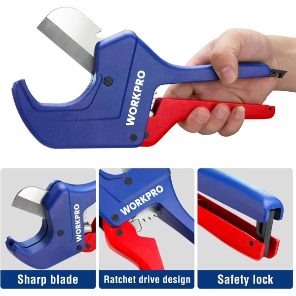 WORKPRO Ratchet PVC Pipe Cutter Tool Up to 212 Pex Cutting Tool for Cutting PEX PVC PPR and Plastic Hoses with Sharp 5Cr15MoV Stainless Steel Blades Suitable for Home Repairs and Plumbers21263mm