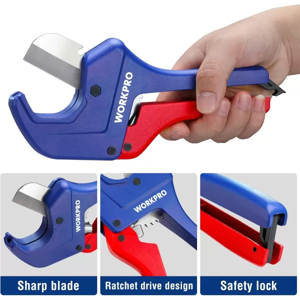 WORKPRO Ratchet PVC Pipe Cutter Tool Up to 212 Pex Cutting Tool for Cutting PEX PVC PPR and Plastic Hoses with Sharp 5Cr15MoV Stainless Steel Blades Suitable for Home Repairs and Plumbers15842mm