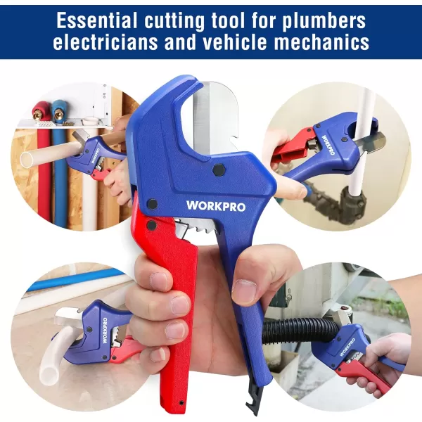 WORKPRO Ratchet PVC Pipe Cutter Tool Up to 212 Pex Cutting Tool for Cutting PEX PVC PPR and Plastic Hoses with Sharp 5Cr15MoV Stainless Steel Blades Suitable for Home Repairs and Plumbers15842mm