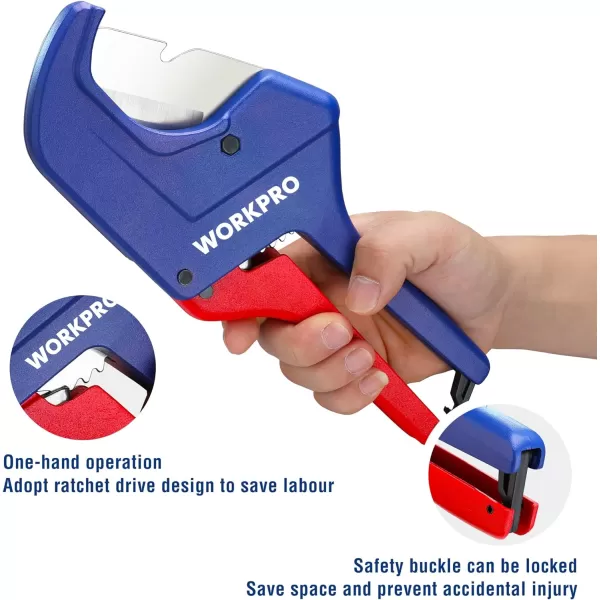 WORKPRO Ratchet PVC Pipe Cutter Tool Up to 212 Pex Cutting Tool for Cutting PEX PVC PPR and Plastic Hoses with Sharp 5Cr15MoV Stainless Steel Blades Suitable for Home Repairs and Plumbers21263mm