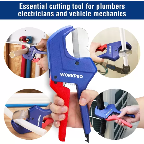 WORKPRO Ratchet PVC Pipe Cutter Tool Up to 212 Pex Cutting Tool for Cutting PEX PVC PPR and Plastic Hoses with Sharp 5Cr15MoV Stainless Steel Blades Suitable for Home Repairs and Plumbers21263mm