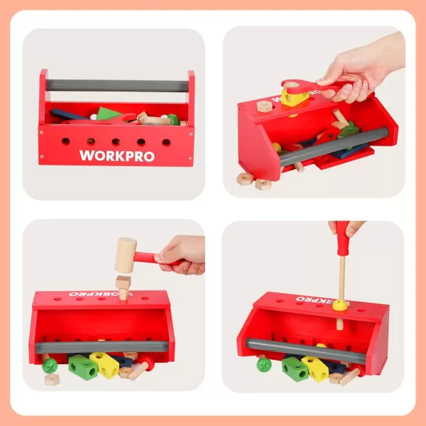 WORKPRO Wooden Building Toy Tools Set Building Toy Set CreativeampEducational Construction Toy Great Gift for Toddlers 324pcs TakeAlong Wooden Tool Kit