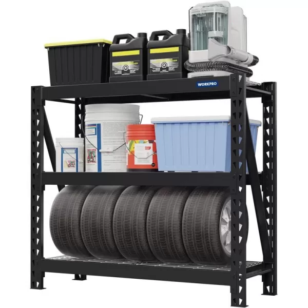 WORKPRO 3Tier Garage Shelving Unit Heavy Duty 5400 LBS Load Capacity Metal Storage Rack 50W x 18D x 47H Height Adjustable Industrial Shelving for Garage Warehouse Shop1 50u201DW x 47u201DH x 18u201DD