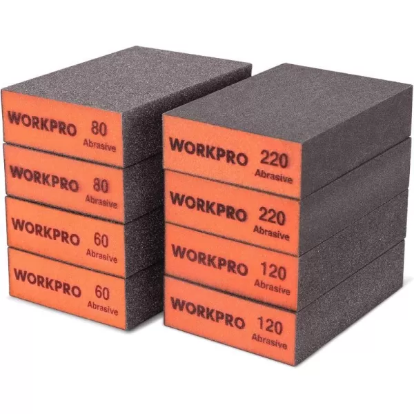 WORKPRO 8Piece Sanding Sponge Set Wet and Dry Dualuse Sanding Block 6080120220 Grit Assortment Reusable for Wood Metal and DrywallWORKPRO 8Piece Sanding Sponge Set Wet and Dry Dualuse Sanding Block 6080120220 Grit Assortment Reusable for Wood Metal and Drywall