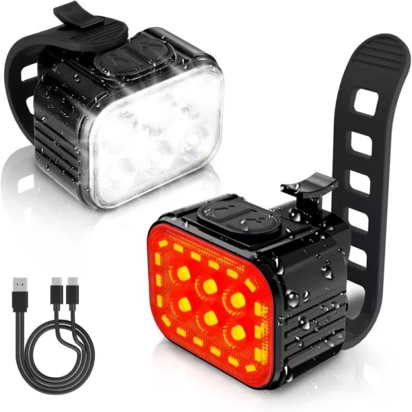 WORKPRO Bike Lights Set Ultra Bright 813 Modes Rechargeable Bicycle Light Set IP65 Waterproof Bike Lights for Night Riding 1200mAh Bike Headlight and Tail Light ReflectorsBlack