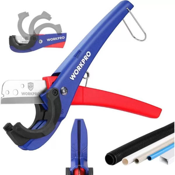 WORKPRO PEX Pipe Cutter with Sharp 7Cr17MoV Blades Hose Cutter with 18158 Cutting Capacity Tubing Cutter for PPR PE PP and Rubber Hoses Suitable for Home and Plumbing RepairsWORKPRO PEX Pipe Cutter with Sharp 7Cr17MoV Blades Hose Cutter with 18158 Cutting Capacity Tubing Cutter for PPR PE PP and Rubber Hoses Suitable for Home and Plumbing Repairs