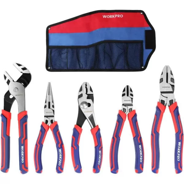 WORKPRO Pliers Set Premium CrV Construction Includes 6 Inch Slip Joint Pliers 6 Inch Long Nose 6 Inch Diagonal Cutting 8 Inch Groove Joint 7 Inch Linesman and Storage Pouch for Basic RepairWORKPRO Pliers Set Premium CrV Construction Includes 6 Inch Slip Joint Pliers 6 Inch Long Nose 6 Inch Diagonal Cutting 8 Inch Groove Joint 7 Inch Linesman and Storage Pouch for Basic Repair