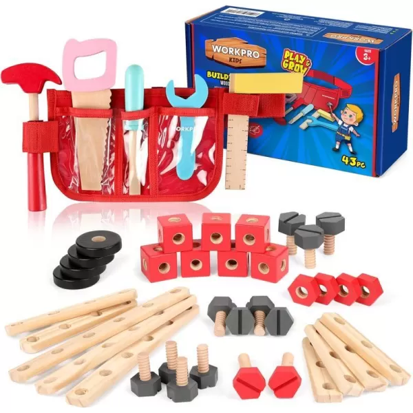 WORKPRO Wooden Building Toy Tools Set Building Toy Set CreativeampEducational Construction Toy Great Gift for Toddlers 343pc Building Kit