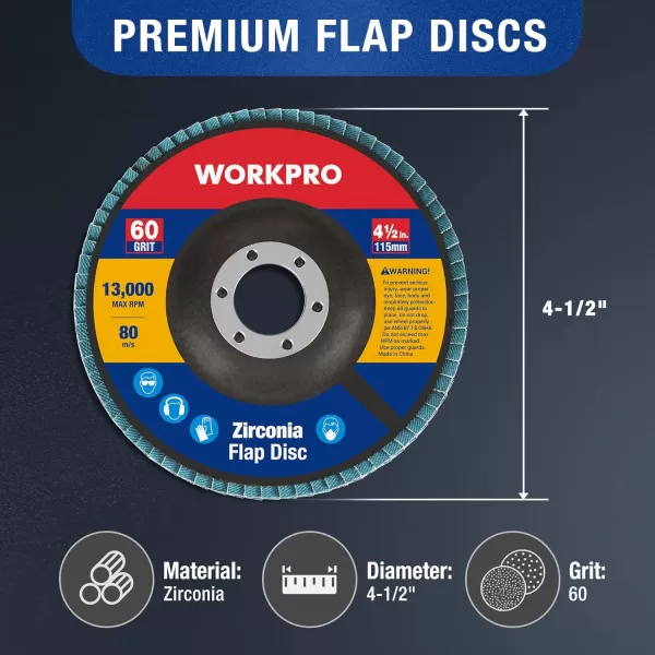 WORKPRO 10Pack Flap Discs 412inch Arbor Size 78inch T29 Zirconia Abrasive Grinding Wheel and Flap Sanding Disc Includes 406080120 Grits60 Grit 100