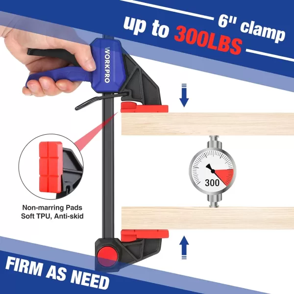 WORKPRO 12 Bar Clamps for Woodworking Medium Duty 300lbs OneHanded SpreaderClamp QuickClamp F Wood Clamps Set for Hand Wood Working Crafts Grip Gluing 2PC2PC 6