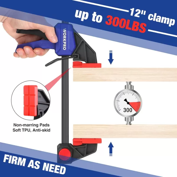 WORKPRO 12 Bar Clamps for Woodworking Medium Duty 300lbs OneHanded SpreaderClamp QuickClamp F Wood Clamps Set for Hand Wood Working Crafts Grip Gluing 2PC2PC 12