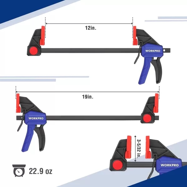 WORKPRO 12 Bar Clamps for Woodworking Medium Duty 300lbs OneHanded SpreaderClamp QuickClamp F Wood Clamps Set for Hand Wood Working Crafts Grip Gluing 2PC2PC 12