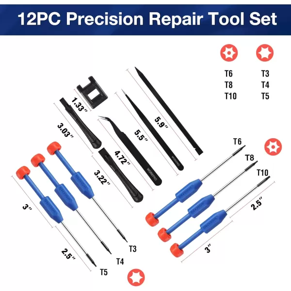 WORKPRO 12 in 1 Torx Screwdriver Set with T3 T4 T5 T6 T8 T10 Security Torx Bit amp Precision Magnetic Screwdrivers TweezersPry Bars Spudger for Eyeglass Watch Computer Phone with CaseWORKPRO 12 in 1 Torx Screwdriver Set with T3 T4 T5 T6 T8 T10 Security Torx Bit amp Precision Magnetic Screwdrivers TweezersPry Bars Spudger for Eyeglass Watch Computer Phone with Case